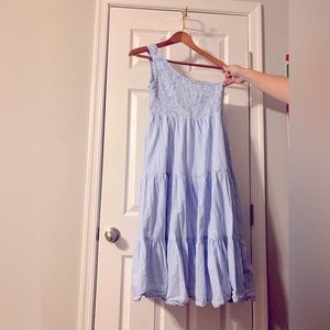 Anarabess Bohemian Blue & White Striped One Shoulder Maxi Dress, Size Large